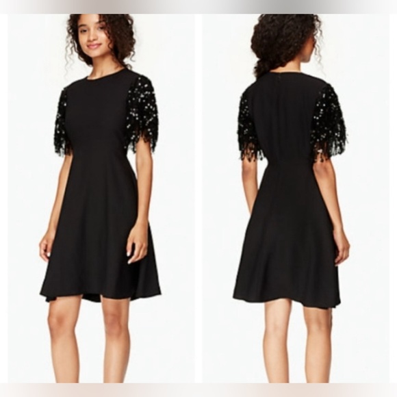 KATE SPADE NWOT Sequin Fringe Black Swing Dress Size 0 - Picture 6 of 15